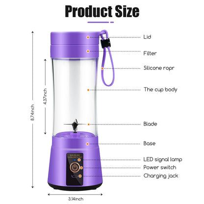 308Ml Portable Juicer for Fruit Smoothie Shake Juice, Personal Portable Blender Cup USB Rechargeable Travel