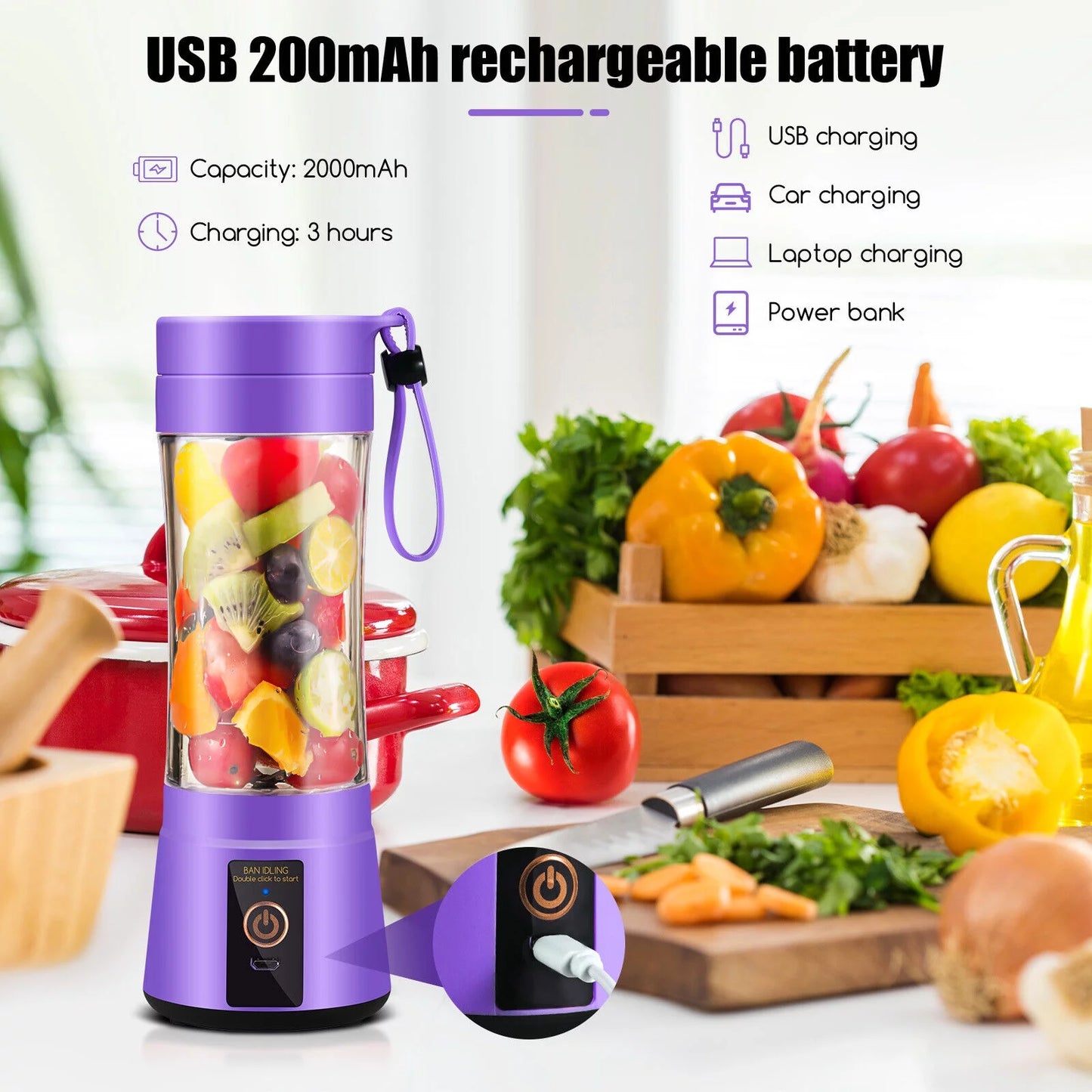 308Ml Portable Juicer for Fruit Smoothie Shake Juice, Personal Portable Blender Cup USB Rechargeable Travel