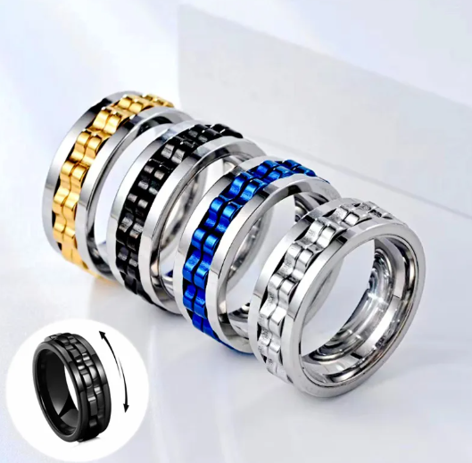 Stainless Steel Spinner Fidget Ring for Men